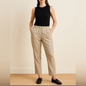 Eileen Fisher Tencel Lyocell Ankle Pants Beige Pull-On Slim Tapered L